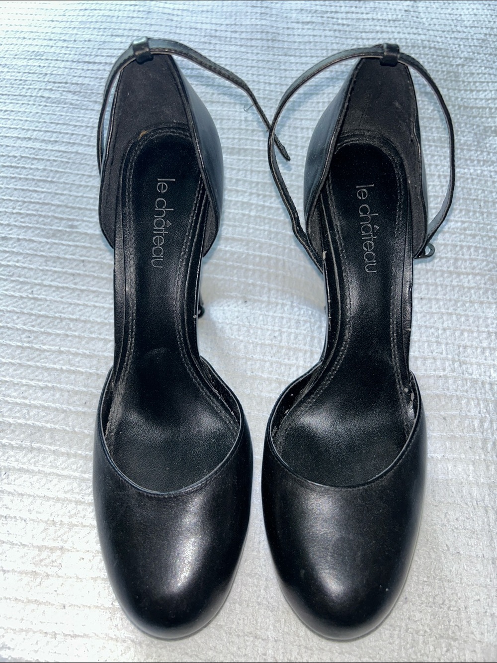 le chateau Black Ankle-Strap Round-Toe Heels